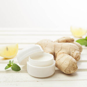 Cosmetics homemade lemon, ginger, salt and essential oils