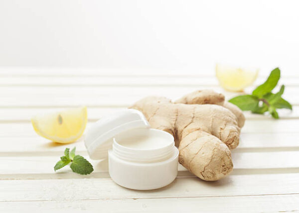 Cosmetics homemade lemon, ginger, salt and essential oils
